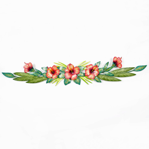 Hibiscus swag metal wall metal wall art. Hand painted.  Designer Joanne Ferrara.  Size is approximately 36 x 9 x 2".  