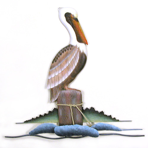 Resting Pelican Metal and Wood Wall Art