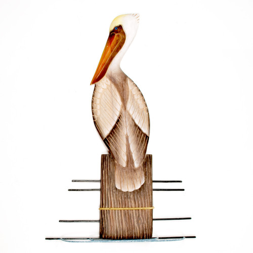 Pelican on Piling Wood and Metal Wall Art CW324