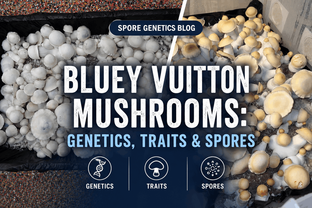 Bluey Vuitton Mushrooms: Genetics, Traits & Spores