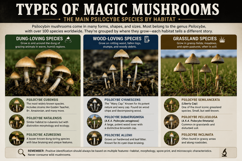 Types of Magic Mushrooms: A Guide to Psilocybe Species