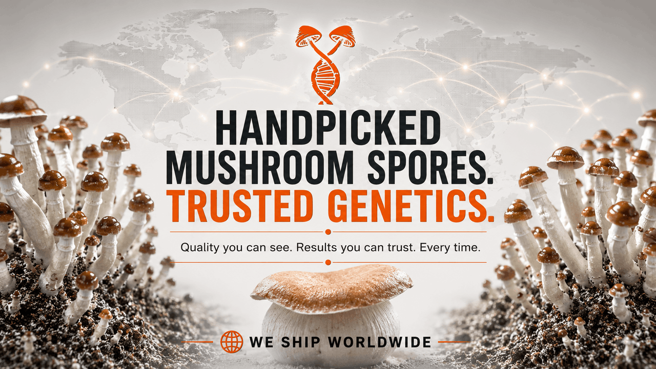 Handpicked mushroom spores from a trusted source at Spore Genetics, shipped worldwide