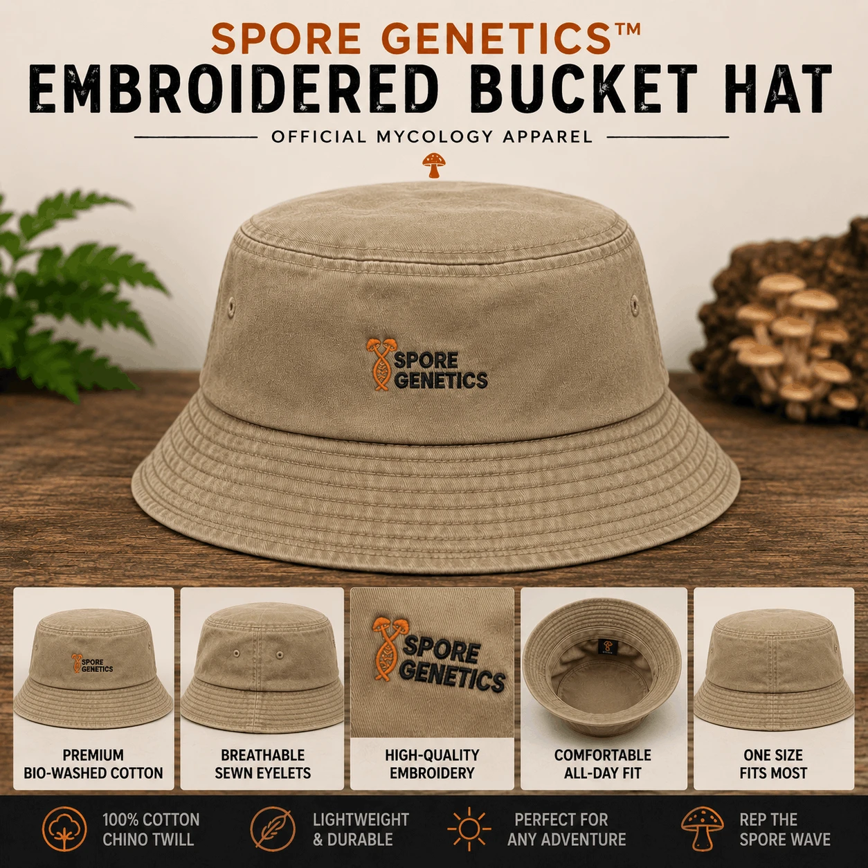 Spore Genetics™ Embroidered Bucket Hat | Official Mycology Apparel