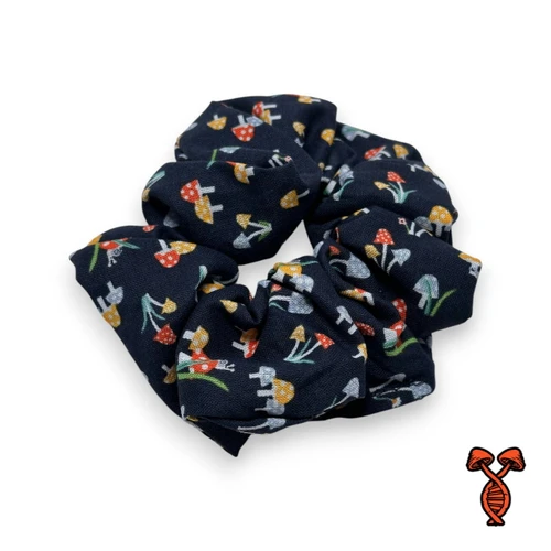 Handmade Blue Mushroom Print Scrunchie