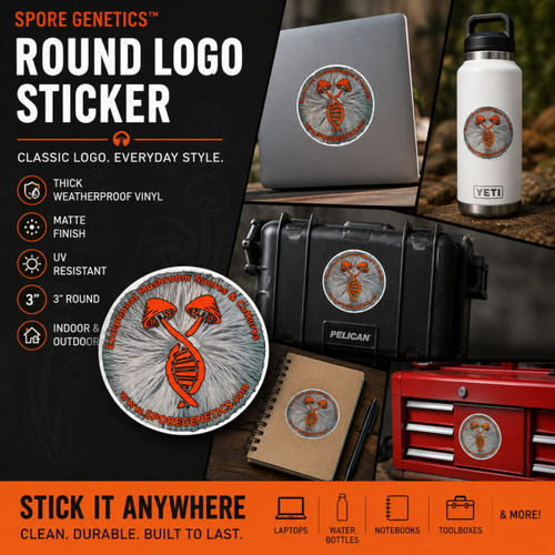 Spore Genetics Round Logo Sticker 3 Inch Lifestyle
