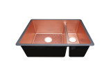 Double Bowl Copper Kitchen Sink: A handcrafted copper kitchen sink that combines practicality with crafted charm as a true showstopper. Custom-made with Artisanal Craftsmanship to be the centerpiece of your kitchen.