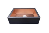 Flat Single Bowl Copper Farmhouse Sink: A handcrafted copper farmhouse sink that sits proudly with a soft-hammered antique copper finish. Custom-made with Artisanal Craftsmanship to be the centerpiece of your kitchen or bathroom.