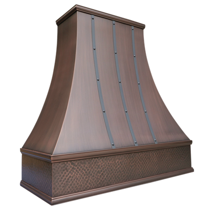 London Bloom Range Hood: A handcrafted metal curved range hood that delivers refined elegance with classic crown and apron molding. Custom-made with Artisanal Craftsmanship to be the culinary centerpiece of your kitchen.