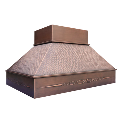 Baltimore Bloom Range Hood: A handcrafted metal pyramid-shaped range hood that embodies industrial strength with bold, structured lines. Custom-made with Artisanal Craftsmanship to be the culinary centerpiece of your kitchen.
