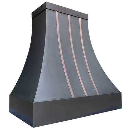 Charlotte Bloom Range Hood: A handcrafted metal curved range hood that pairs Southern elegance with soft curves and square crown. Custom-made with Artisanal Craftsmanship to be the culinary centerpiece of your kitchen.