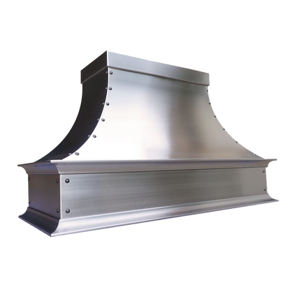 Miami Bloom Range Hood: A handcrafted metal curved range hood that celebrates modern luxury with clean lines and square crown. Custom-made with Artisanal Craftsmanship to be the culinary centerpiece of your kitchen.