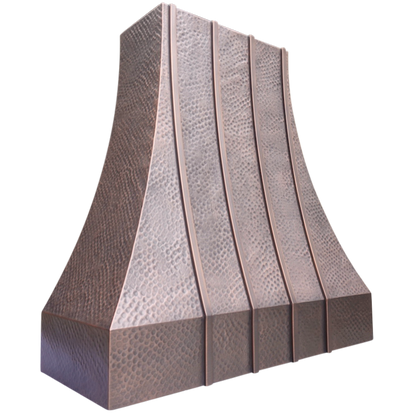 San Diego Bloom Range Hood: A handcrafted metal curved range hood that delivers a clean-lined profile perfect for airy, modern kitchens. Custom-made with Artisanal Craftsmanship to be the culinary centerpiece of your kitchen.