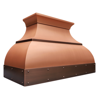 Budapest Bloom Range Hood: A handcrafted metal bell-shaped range hood that honors classical craftsmanship with concave upper and convex lower body. Custom-made with Artisanal Craftsmanship to be the culinary centerpiece of your kitchen.