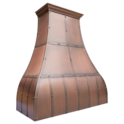 Davinci Bloom Range Hood: A handcrafted metal bell-shaped range hood that demonstrates artistic excellence with graceful curves and intricate details. Custom-made with Artisanal Craftsmanship to be the culinary centerpiece of your kitchen.