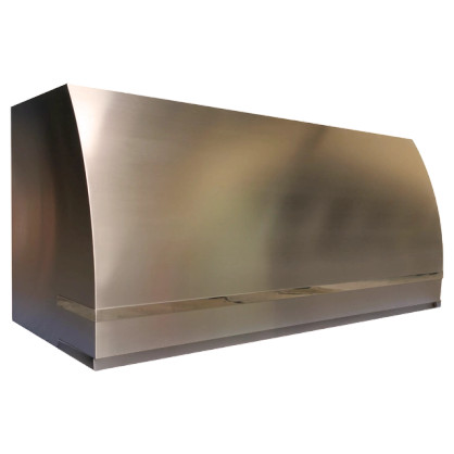 Santa Monica Bloom Range Hood: A handcrafted metal box-shaped range hood that flows with pure elegance and sophisticated curved profile. Custom-made with Artisanal Craftsmanship to be the culinary centerpiece of your kitchen.