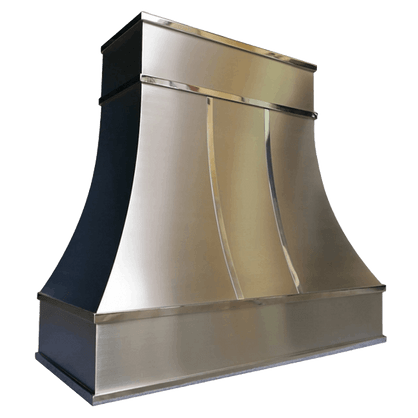 Berkeley CopperHood: A handcrafted metal curved range hood that offers bold, sweeping curves and refined accents. Custom-made with Artisanal Craftsmanship to be the culinary centerpiece of your kitchen.