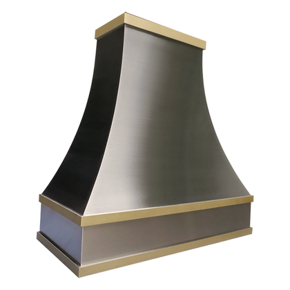 New York Bloom Range Hood: A handcrafted metal curved range hood that embodies urban style with sleek lines and square trim detailing. Custom-made with Artisanal Craftsmanship to be the culinary centerpiece of your kitchen.