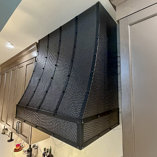 Seattle Jet Black Heavy Hammered with Straps and Rivets Custom Powder Coat Range Hood