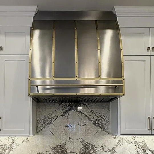 Atlanta Stainless Steel with Brass Straps and Rivets Custom Stainless Range Hood