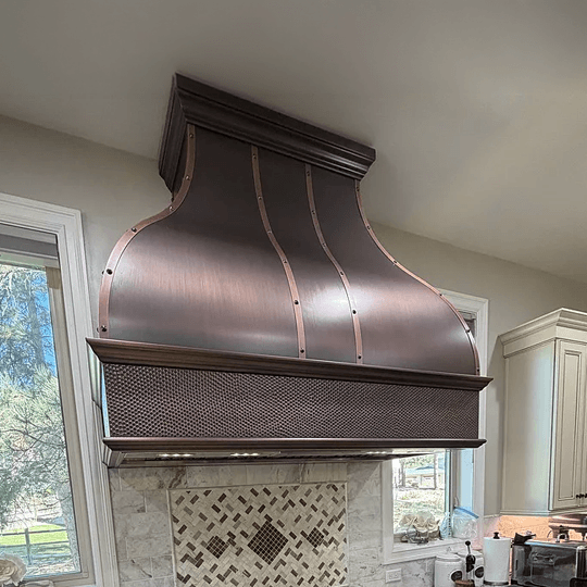 Bella Medium Antique Copper and Heavy Hammered Apron Custom Copper Range Hood