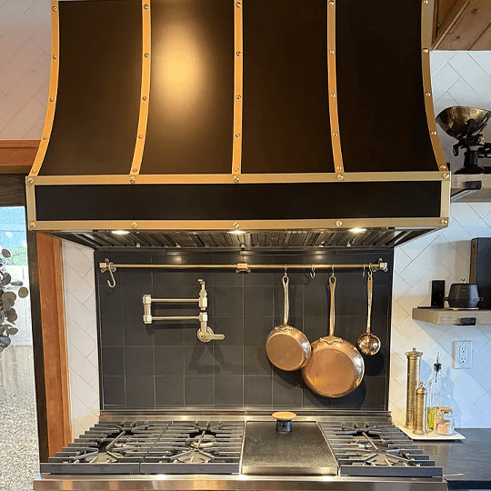 Seattle Signal Black with Brass Straps and Rivets Custom Range Hood