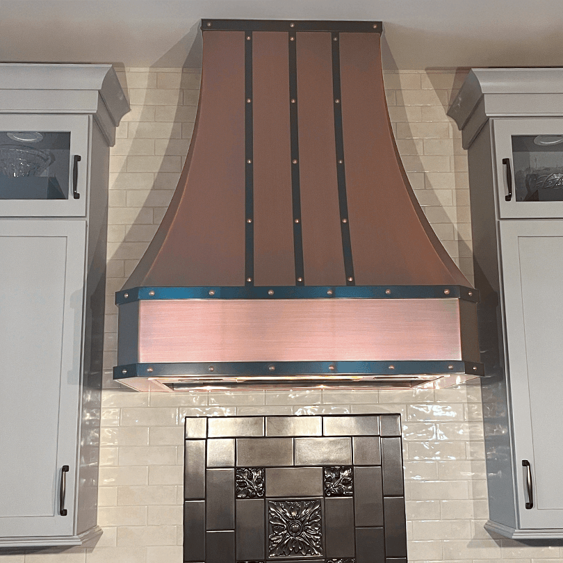 Duluth Medium Antique Copper with Jet Black Straps Custom Metal Range Hood