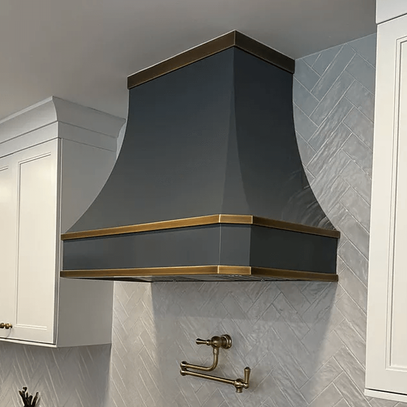 Duluth Blue Gray Powder with Brass Molding Custom Metal Hood