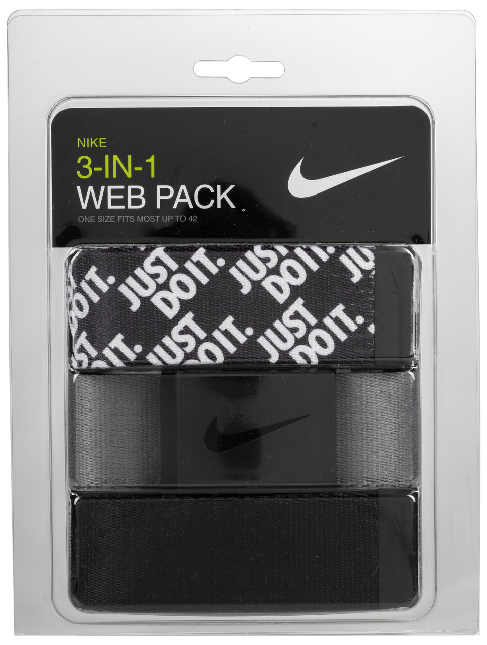 NIKE MENS WEB BELT IN PACK WHITE/GREY/BLACK W/ MATT BLACK HARDWARE NEW 20259