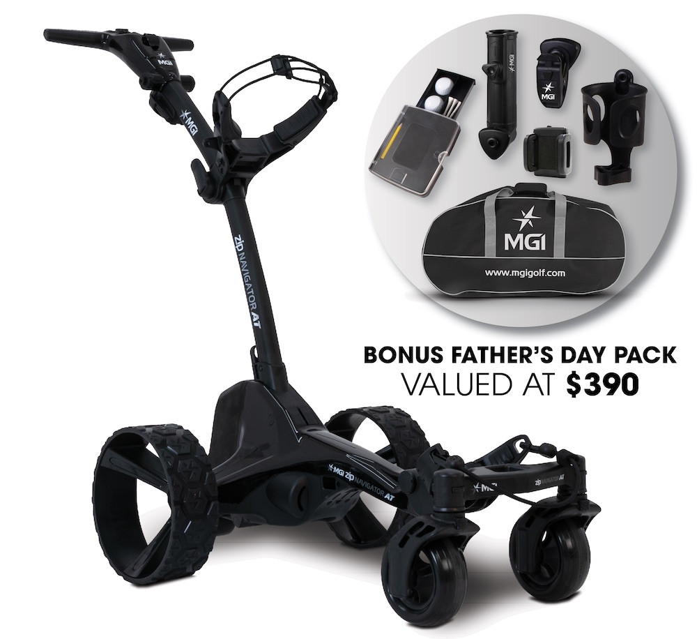MGI Golf Zip Navigator AT Electric Cart Father's Day Bundle