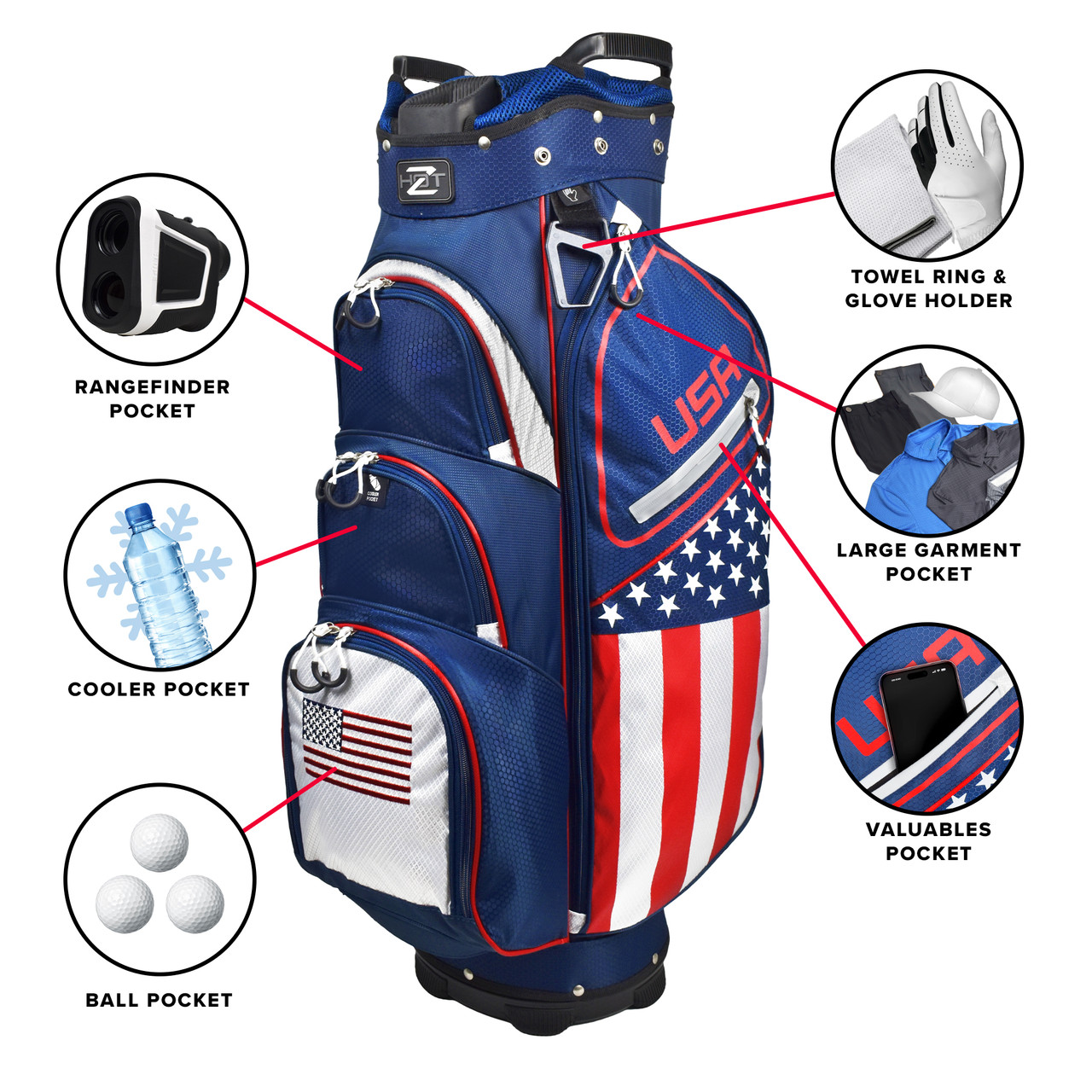 Hot-Z Golf Previous Season USA Flag Cart Bag