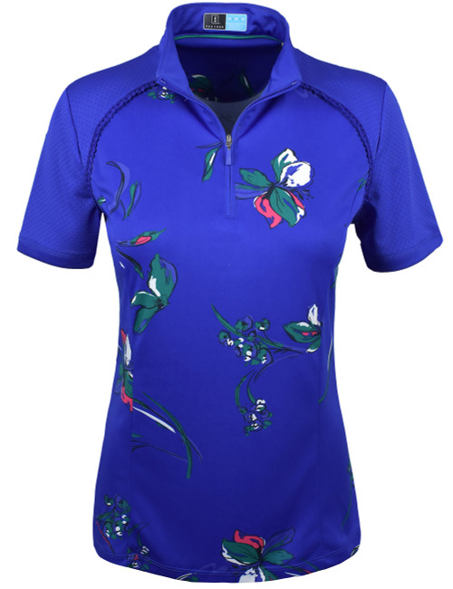 PGA Tour Golf Ladies Large Floral Print 1/4 Zip Polo - Image 1