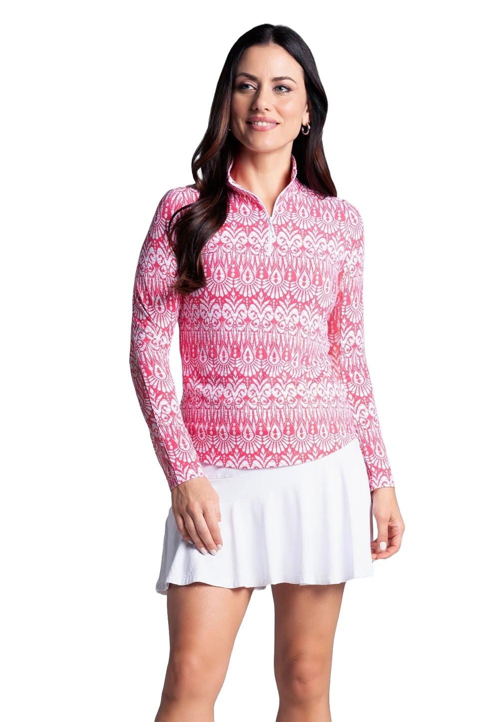 Ladies Barbara Print Long Sleeve Mock Neck Top