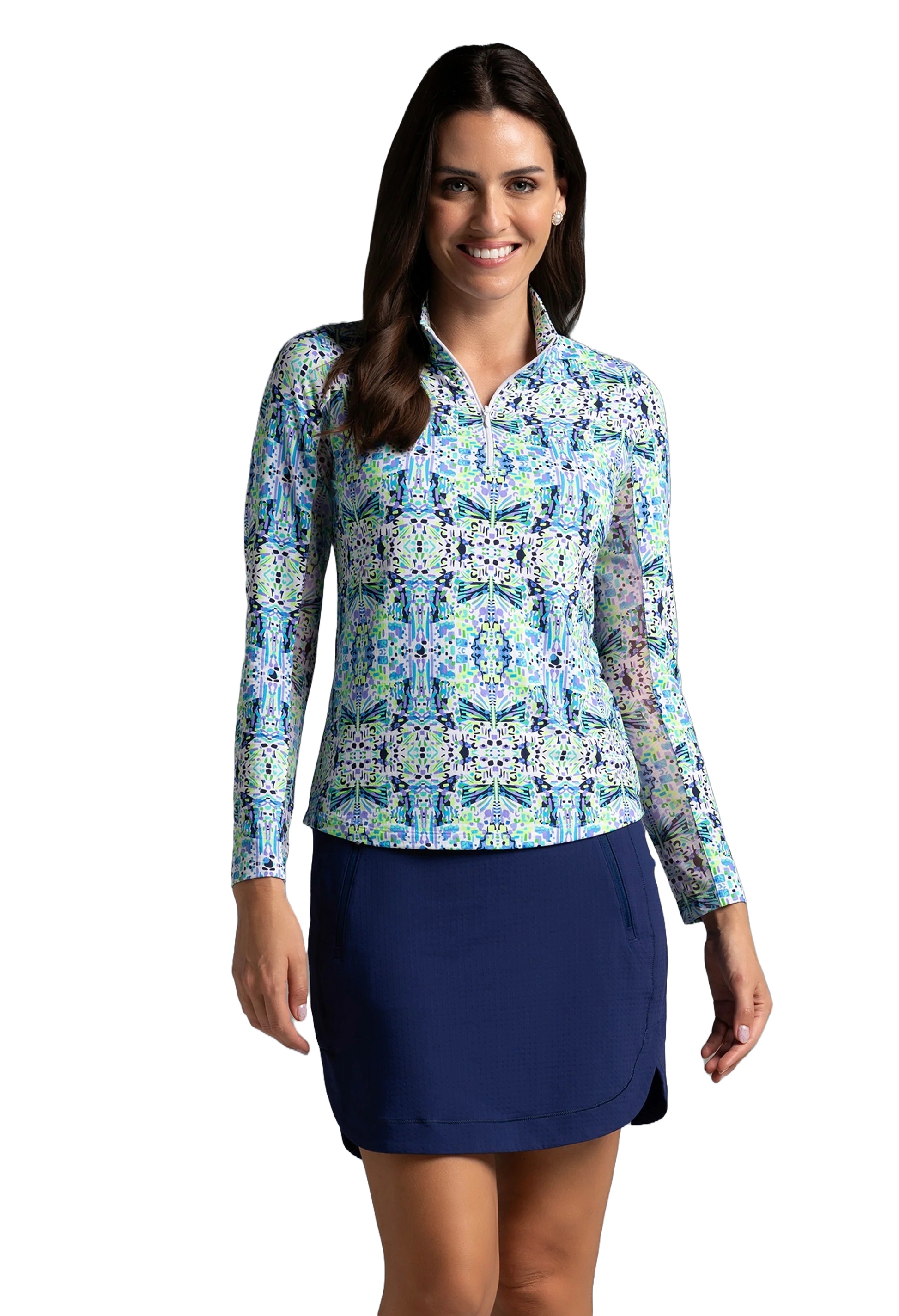 Ladies Ridley Print Long Sleeve Mock Neck Top