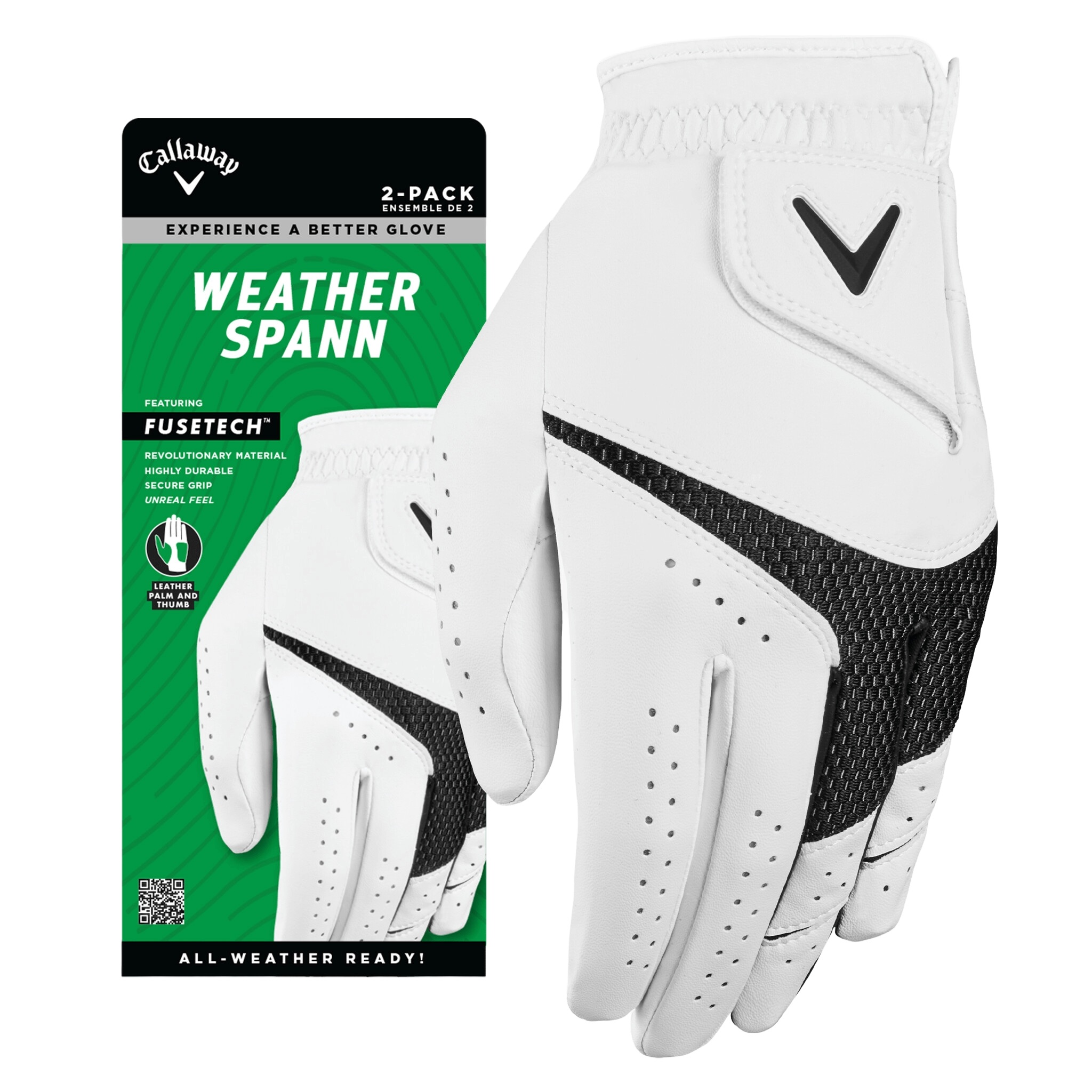 Weather Spann 2023 Golf Gloves 2-Pack, White, LH - Callaway