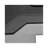 A close-up of a black and grey laptop bag, featuring a textured surface and logo detail.