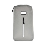 A grey eco bag with a zippered front pocket and a simple design. It features a logo on the surface.