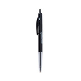 A black plastic pen with a silver clip, featuring a logo on the barrel.