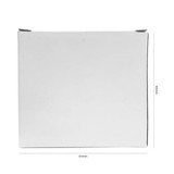 A white standard box with dimensions shown, featuring a plain design and a logo on one side.