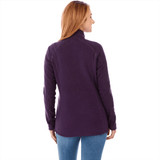 A women's polar fleece jacket in a rich purple colour, featuring a high collar and a logo on the back.