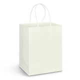 A large white paper carry bag with sturdy handles and a plain design.
