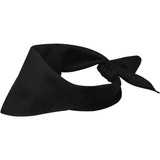 A black bandana with a triangular shape and a tied knot. It has a logo or branding visible.