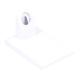A white wireless charging pad with a holder for an iWatch, featuring a sleek, minimalist design.