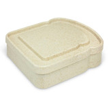 A light beige sandwich box with a textured surface, featuring a rounded lid and a compact design.