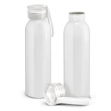 A drink bottle duo in white, featuring a clear cap and a loop for easy carrying. Includes a bottle with a removable lid.