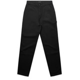 A pair of black cargo pants with a logo, featuring a straight cut and multiple pockets.