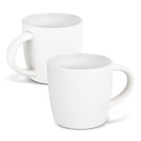 A mocha coffee mug in a two-tone design featuring a smooth white exterior and a contrasting inner colour.