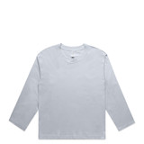 A light grey long-sleeve tee with a crew neck and a logo on the front. Suitable as a casual shirt.