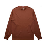 A brown long-sleeve t-shirt with a simple design and a visible logo on the label.