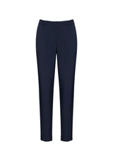 Navy blue women's slacks with a slim fit and ultra comfort waistband, featuring a logo.