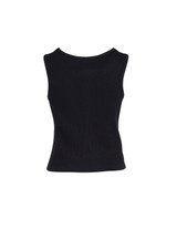 A black women's peaked vest with a ribbed texture, featuring a sleeveless design and a fitted silhouette.